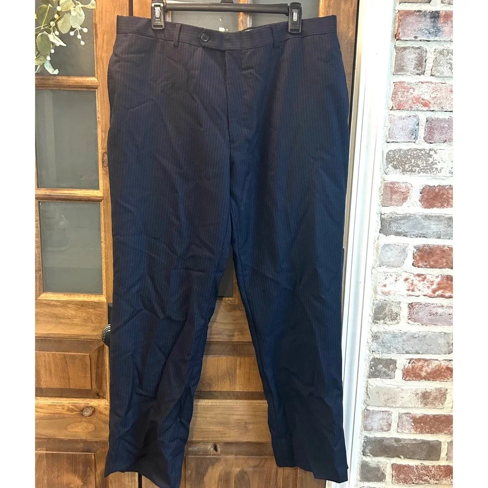 Tommy‎ Hilfiger Dress Pants Mens 38x30 Navy Blue Pinstripe 100% Wool Trousers